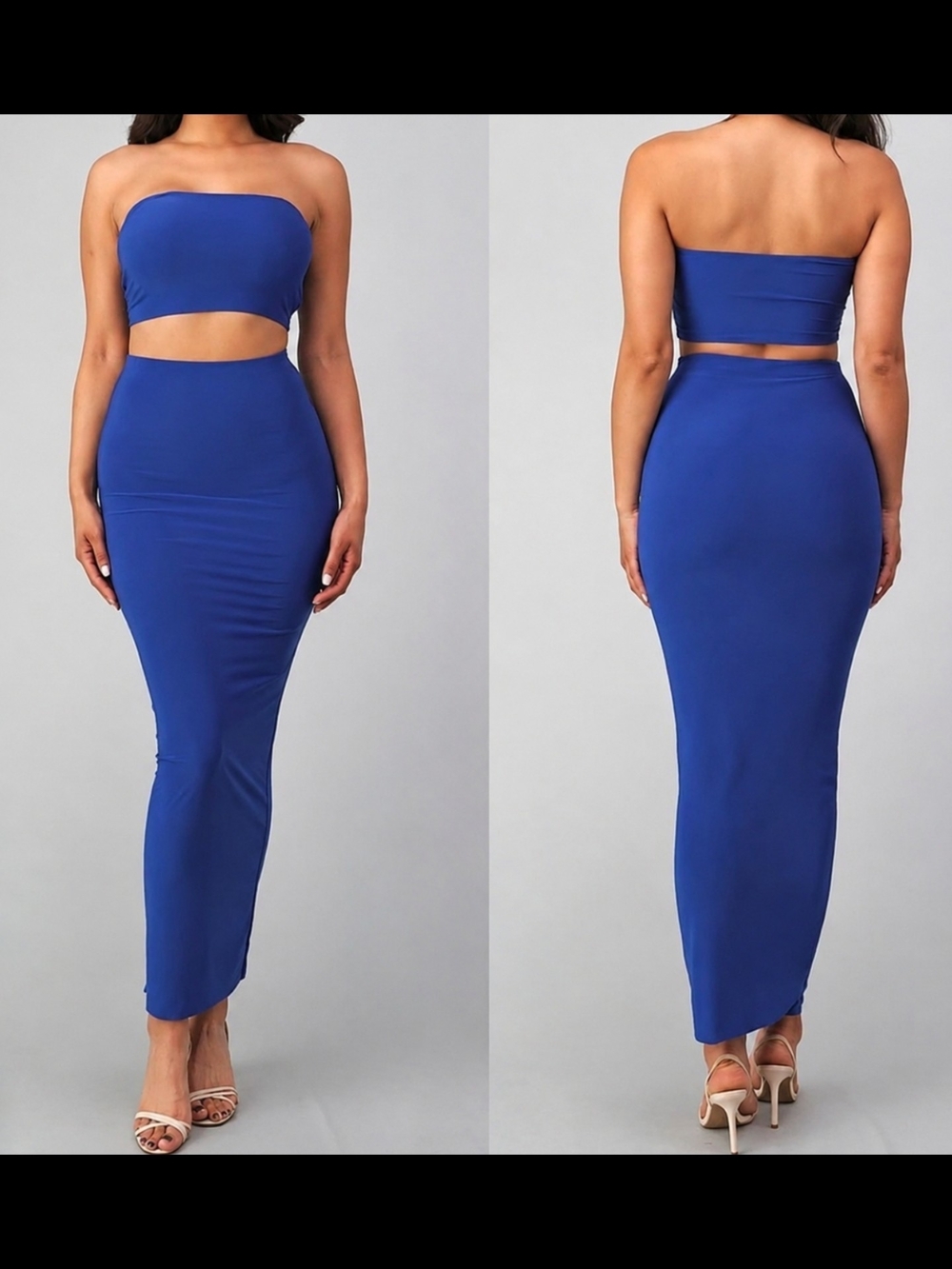 Sabora Royal Blue Strapless Top And Maxi Pencil Skirt